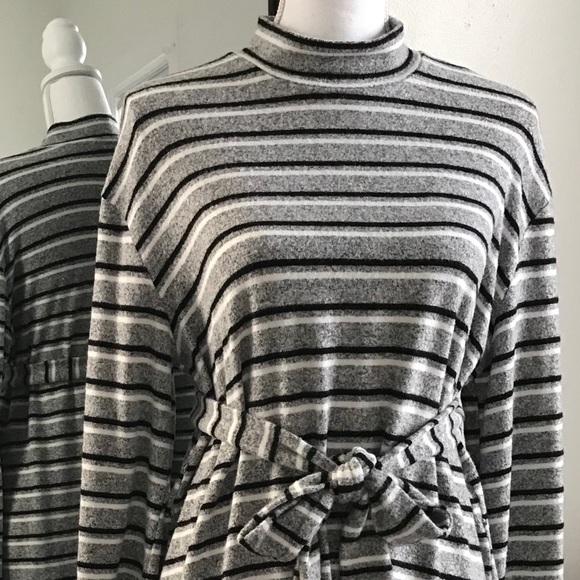 TOPSHOP Gray + Black Striped Sweater Dress - Picture 4 of 7